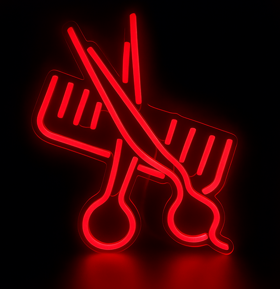 Ciseaux + Peigne pour Salon de Coiffure Neon